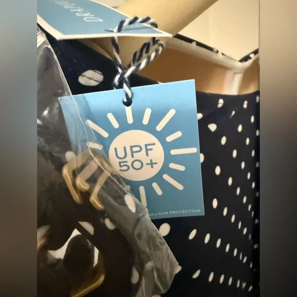 Draper James Bandeau One Piece Navy Polka Dot Swimsuit NWT- Size Medium - Picture 6 of 10